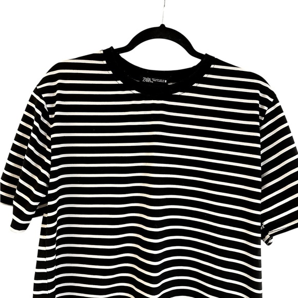 Zara black and white striped crewneck short sleeve top Size XL - Picture 5 of 9